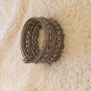 Cuff bracelet beaded pewter finish
